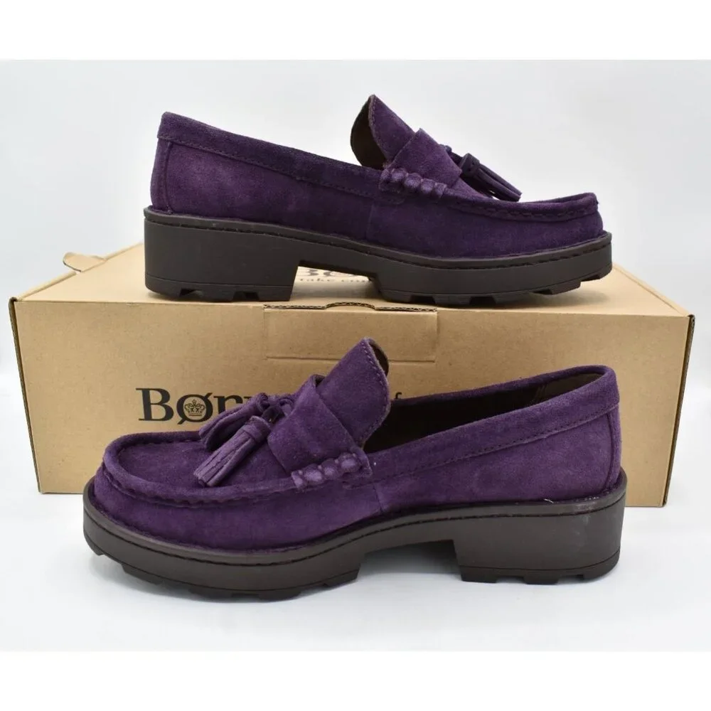 Born‎ Womens Size 7 Capri Tassel Purple Suede Platform Loafers